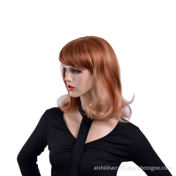 AISHILI hair Wholesale Synthetic Wigs Medium Long Hair Light Brown Natural Wave Wig For Women